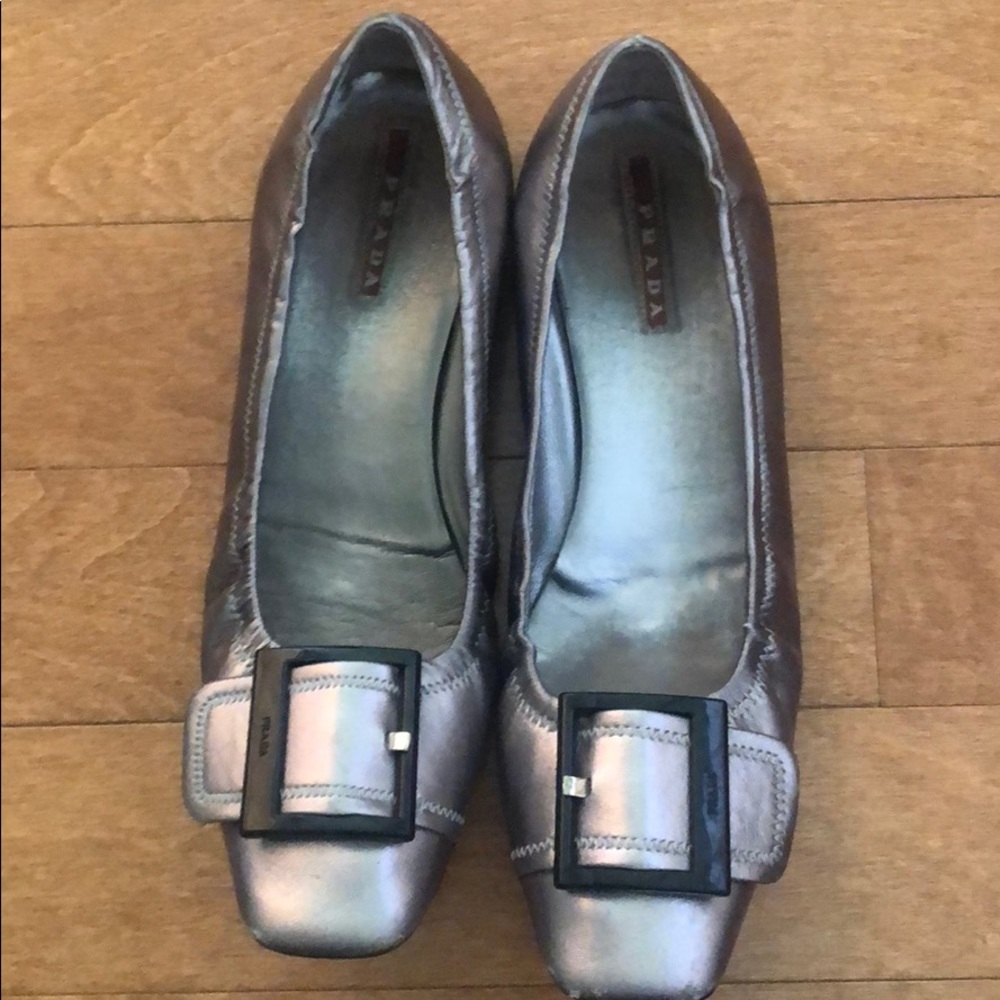 Prada silver buckle flats 39.5